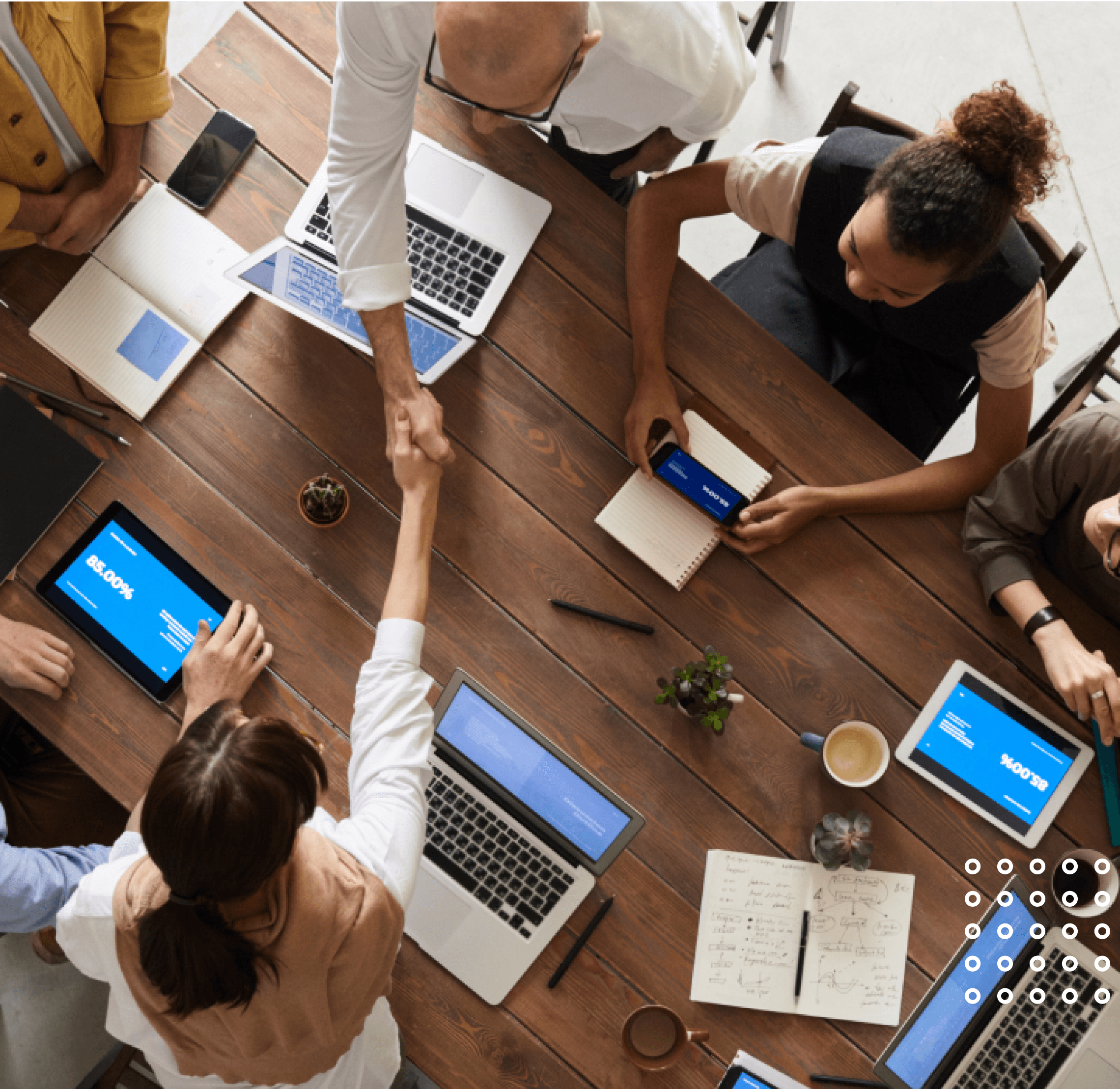 Team collaborating around a table